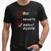 Funny Bigfoot Believer Christmas Checklist Shirt Naughty or Nice Tee