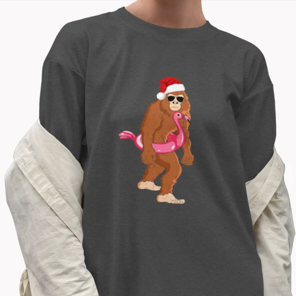 Funny Bigfoot Flamingo Christmas Shirt Tropical Holiday Sasquatch Tee