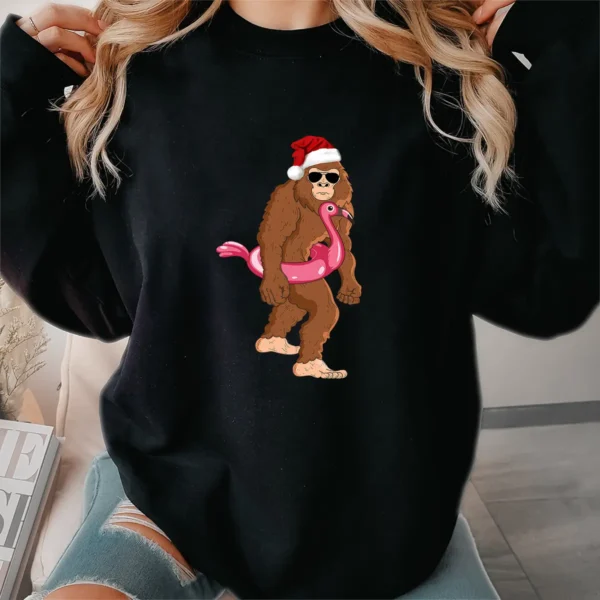 Funny Bigfoot Flamingo Christmas Shirt Tropical Holiday Sasquatch Tee