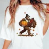 Funny Bigfoot Pilgrim Thanksgiving Shirt | Sasquatch with Turkey & Pumpkin Tee 9 Funny Bigfoot Pilgrim Thanksgiving Shirt Sasquatch with Turkey & Pumpkin Tee