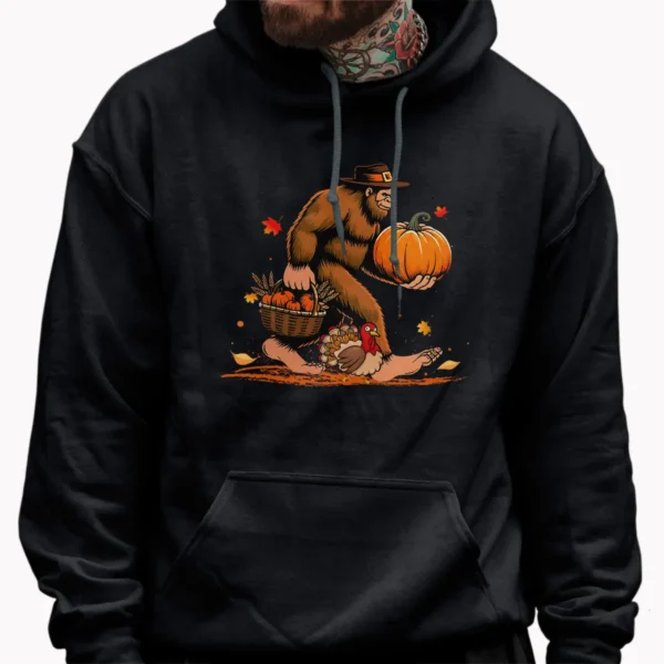 Funny Bigfoot Thanksgiving Shirt Sasquatch Pilgrim & Turkey Fall Tee