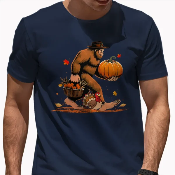 Funny Bigfoot Thanksgiving Shirt Sasquatch Pilgrim & Turkey Fall Tee