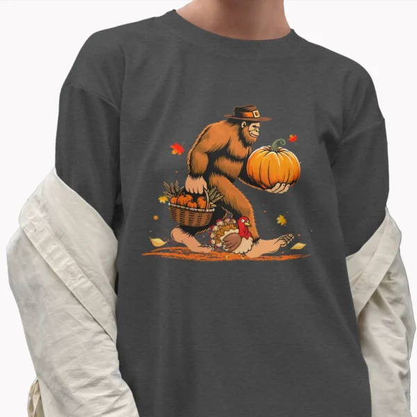 Funny Bigfoot Thanksgiving Shirt Sasquatch Pilgrim & Turkey Fall Tee