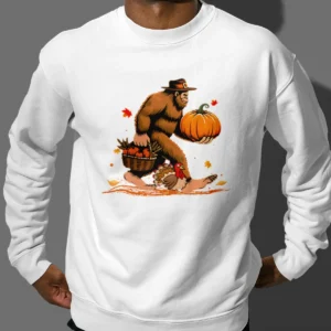 Funny Bigfoot Thanksgiving Shirt Sasquatch Pilgrim & Turkey Fall Tee