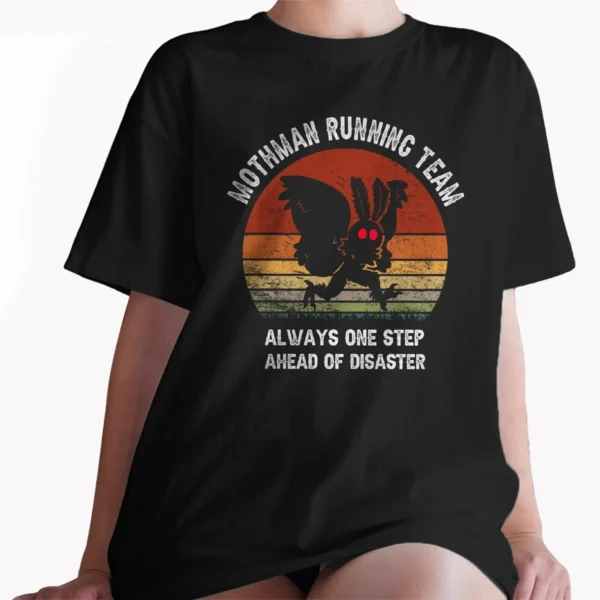 Funny Mothman Running Team Shirt Ahead of Disaster Cryptid Tee