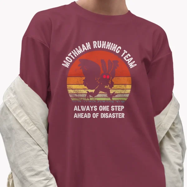 Funny Mothman Running Team Shirt Ahead of Disaster Cryptid Tee