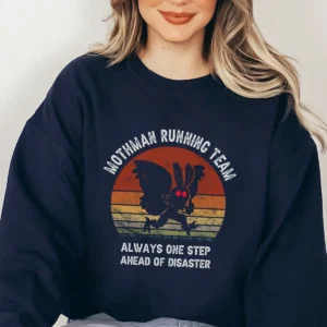 Funny Mothman Running Team Shirt Ahead of Disaster Cryptid Tee
