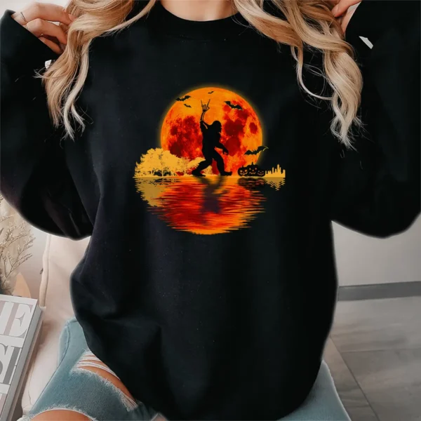 Funny Sasquatch Moon Halloween Tee Bigfoot Rock On