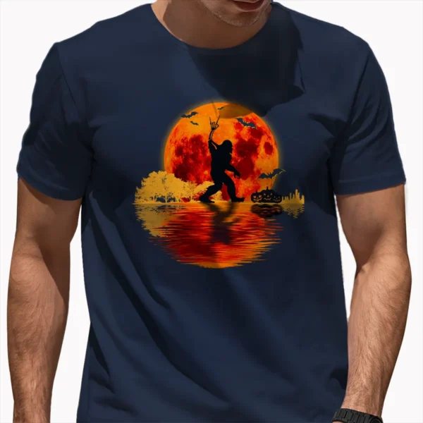 Funny Sasquatch Moon Halloween Tee Bigfoot Rock On