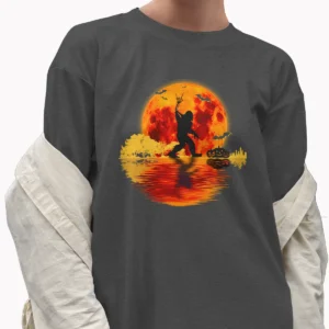 Bigfoot Skeleton Hand Rock On Halloween Shirt | Funny Sasquatch Moon Tee 8 Funny Sasquatch Moon Halloween Tee Bigfoot Rock On