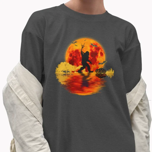 Funny Sasquatch Moon Halloween Tee Bigfoot Rock On