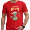 I Want to Believe Funny Alien Christmas Shirt UFO Pizza Gift Tee