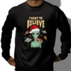 I Want to Believe Funny Alien Christmas Shirt UFO Pizza Gift Tee