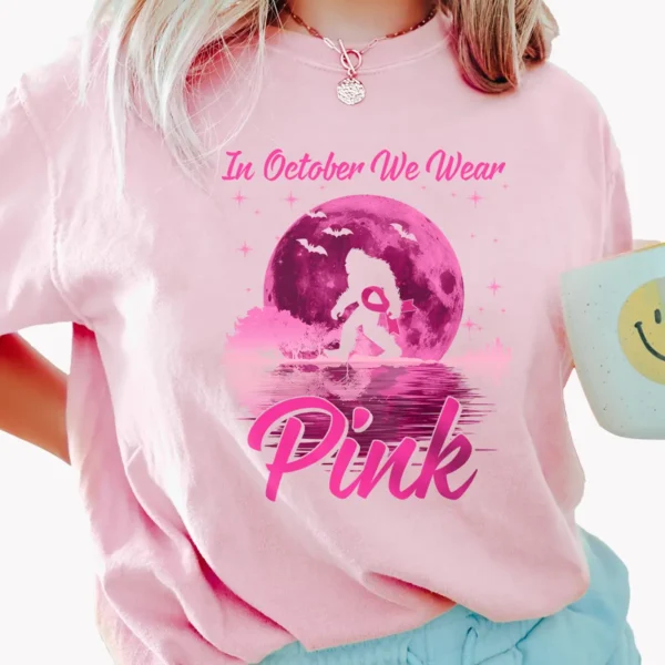 In October We Wear Pink Bigfoot Breast Cancer Awareness Shirt Gift