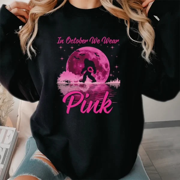 In October We Wear Pink Bigfoot Breast Cancer Awareness Shirt Gift