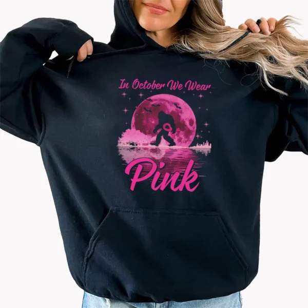 In October We Wear Pink Bigfoot Breast Cancer Awareness Shirt Gift
