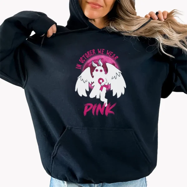 In October We Wear Pink Mothman Breast Cancer Awareness Shirt Gift