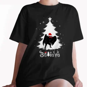 Mothman Believe Christmas Tree Shirt Funny Creepy Cute Holiday Tee