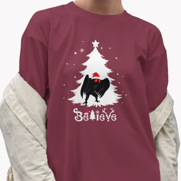 Mothman Believe Christmas Tree Shirt Funny Creepy Cute Holiday Tee