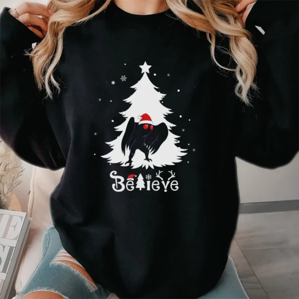 Mothman Believe Christmas Tree Shirt Funny Creepy Cute Holiday Tee