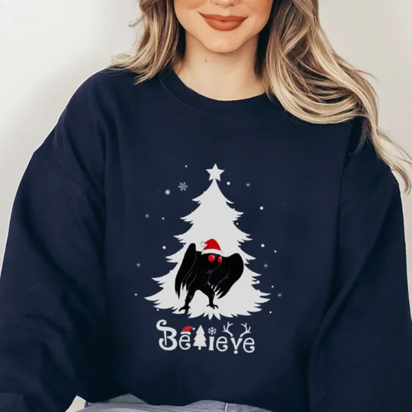 Mothman Believe Christmas Tree Shirt Funny Creepy Cute Holiday Tee