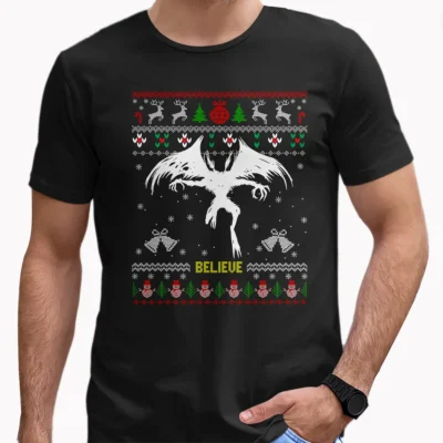 12 Best Mothman Christmas Shirts to Make Your Holiday Legendary 2 Mothman Ugly Christmas Sweater Shirt Creepy Cryptid Believe Tee