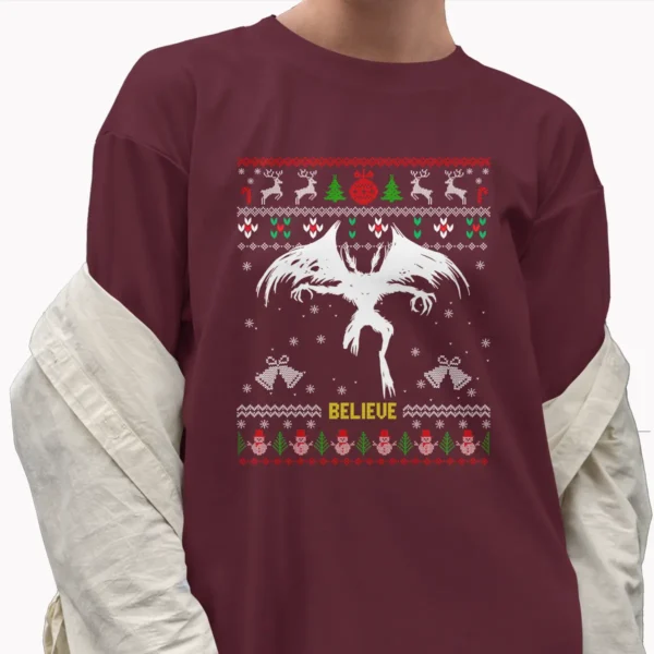 Mothman Ugly Christmas Sweater Shirt Creepy Cryptid Believe Tee