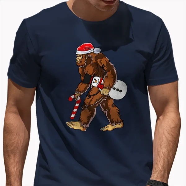 Naughty Bigfoot with Snowman Christmas Shirt Funny