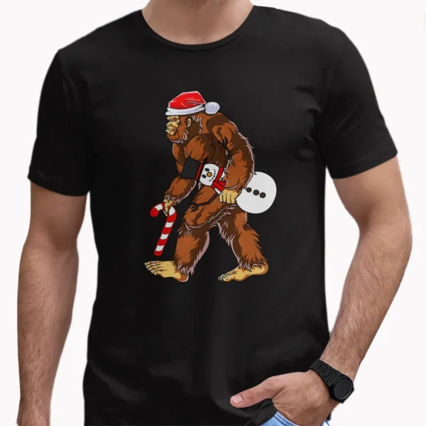 Naughty Bigfoot with Snowman Christmas Shirt Funny
