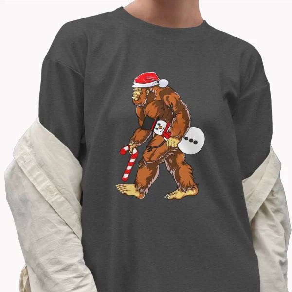 Naughty Bigfoot with Snowman Christmas Shirt Funny