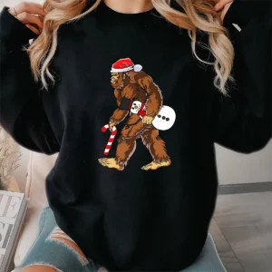 Naughty Bigfoot with Snowman Christmas Shirt Funny