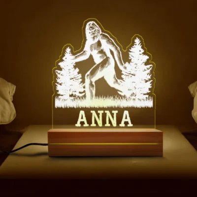Personalized Bigfoot 3D Lamp Custom Name LED Night Light for Rustic Cabin Decor