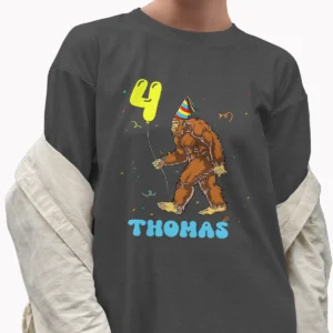 Personalized Bigfoot Birthday T-Shirt Custom Name & Age Party Tee for Kids
