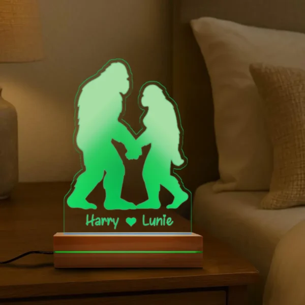 Personalized Bigfoot Couple Aesthetic 3D Lamp Custom Name LED Light Decor