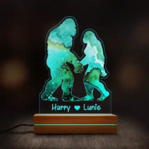 Personalized Bigfoot Couple Aesthetic 3D Lamp Custom Name LED Light Decor