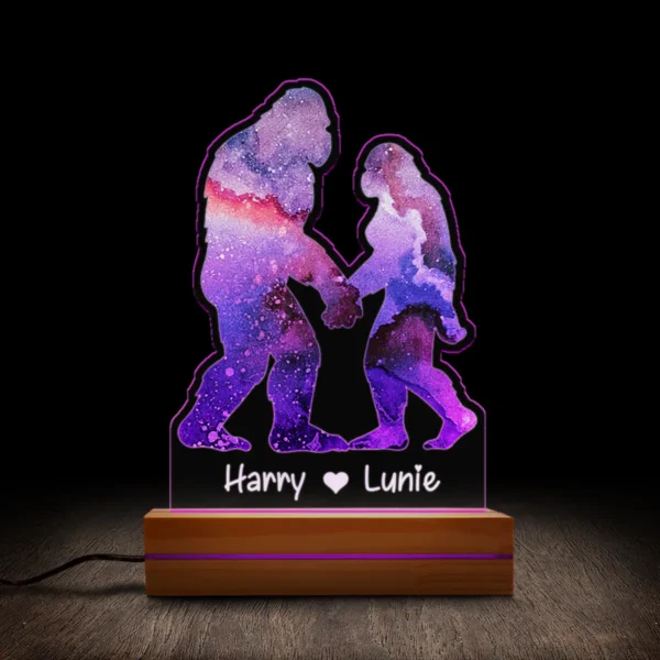 Personalized Bigfoot Couple Aesthetic 3D Lamp Custom Name LED Light Decor