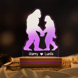 Personalized Bigfoot Couple Aesthetic 3D Lamp Custom Name LED Light Decor