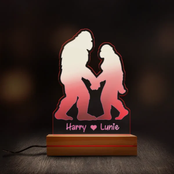 Personalized Bigfoot Couple Aesthetic 3D Lamp Custom Name LED Light Decor
