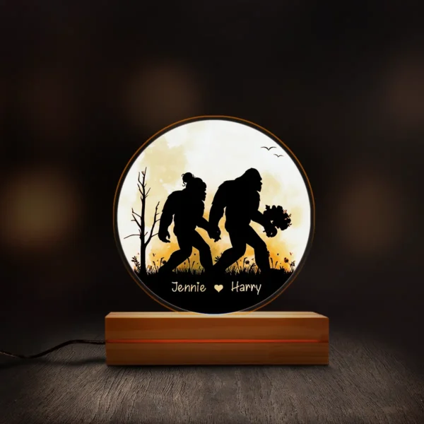 Personalized Bigfoot Couple LED Light Custom Name 3D Lamp Gift Anniversary