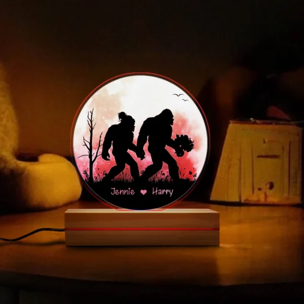Personalized Bigfoot Couple LED Light Custom Name 3D Lamp Gift Anniversary