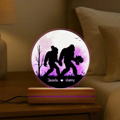 Personalized Bigfoot Couple LED Light Custom Name 3D Lamp Gift Anniversary