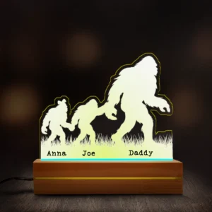 Personalized Bigfoot Family Night Light Custom Names LED Lamp for Dad, Mom