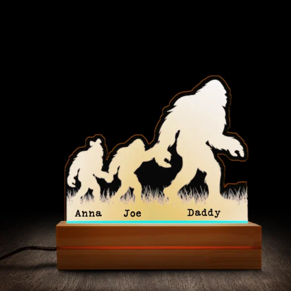 Personalized Bigfoot Family Night Light Custom Names LED Lamp for Dad, Mom