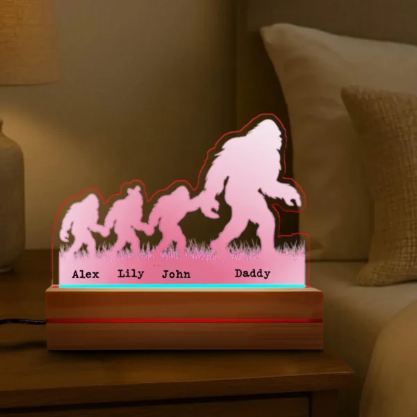 Personalized Bigfoot Family Night Light Custom Names LED Lamp for Dad, Mom