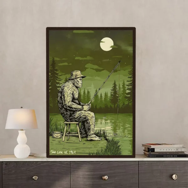 Personalized Bigfoot Fishing Poster Custom Gift for Dad Angler Wall Decor