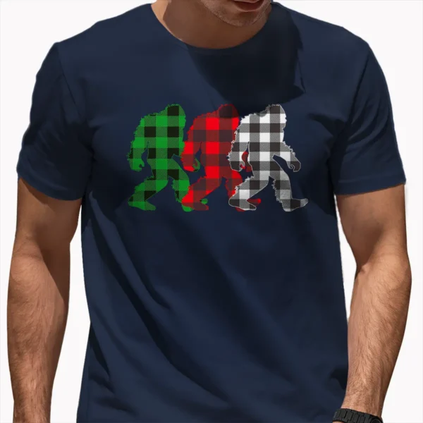 Plaid Bigfoot Christmas Shirt Funny Sasquatch Buffalo Plaid Tee