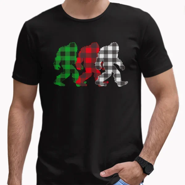 Plaid Bigfoot Christmas Shirt Funny Sasquatch Buffalo Plaid Tee