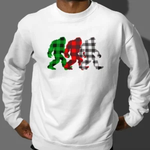 Plaid Bigfoot Christmas Shirt Funny Sasquatch Buffalo Plaid Tee
