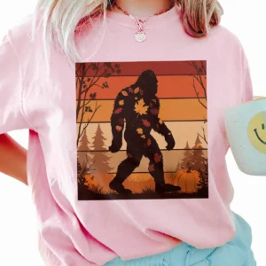 Retro Bigfoot Fall Leaves Shirt Vintage Autumn Sasquatch Gift Tee