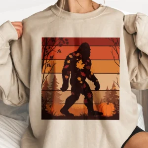 Retro Bigfoot Fall Leaves Shirt Vintage Autumn Sasquatch Gift Tee